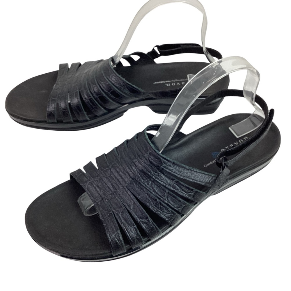 Aravon Queenie New Balance Strappy Slingback Leather Sandals Black